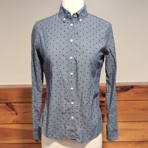Banana Republic Blue Gray Shirt with Navy Dots